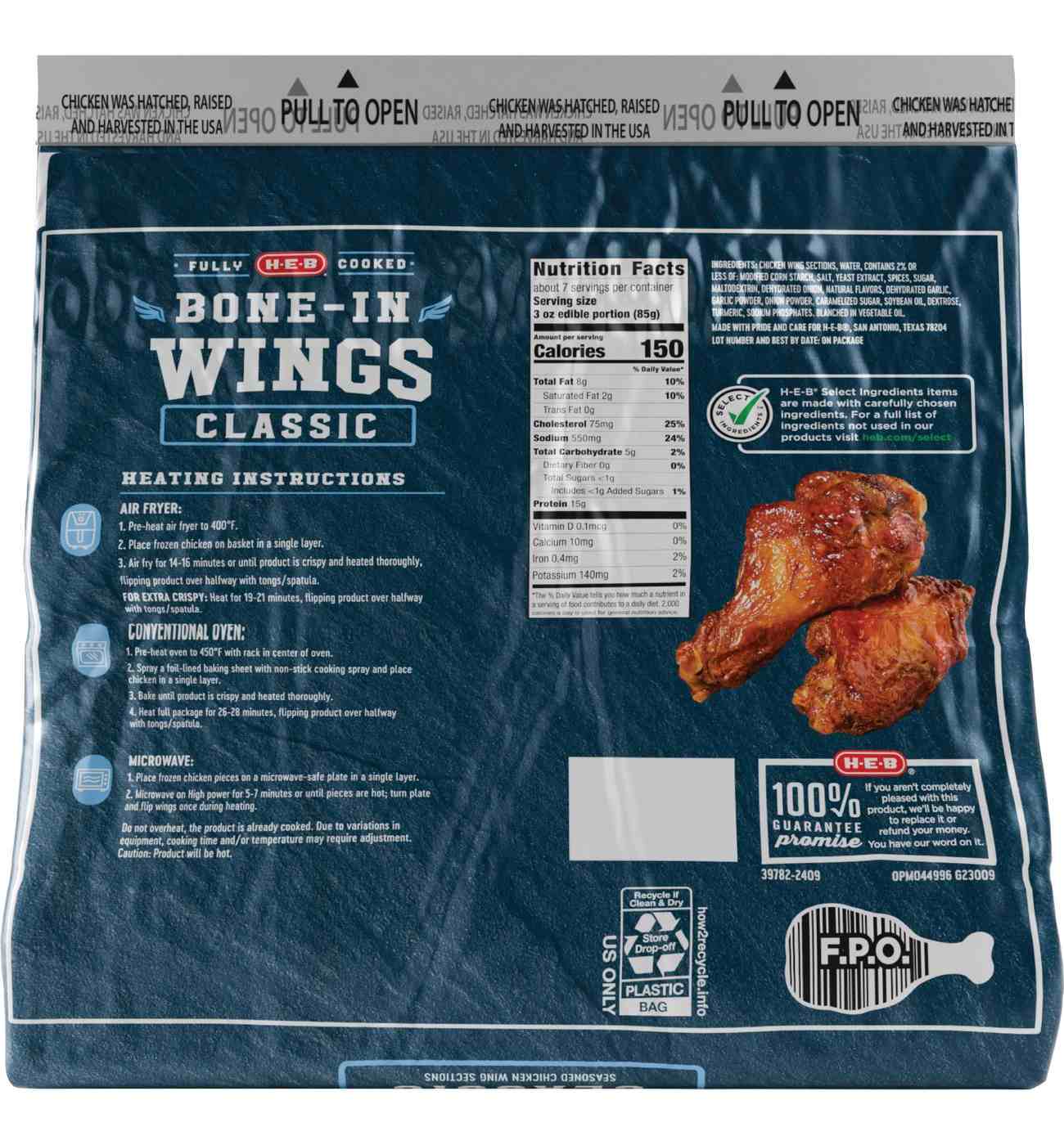 H-E-B Frozen Fully Cooked Bone-In Wings - Classic; image 2 of 2