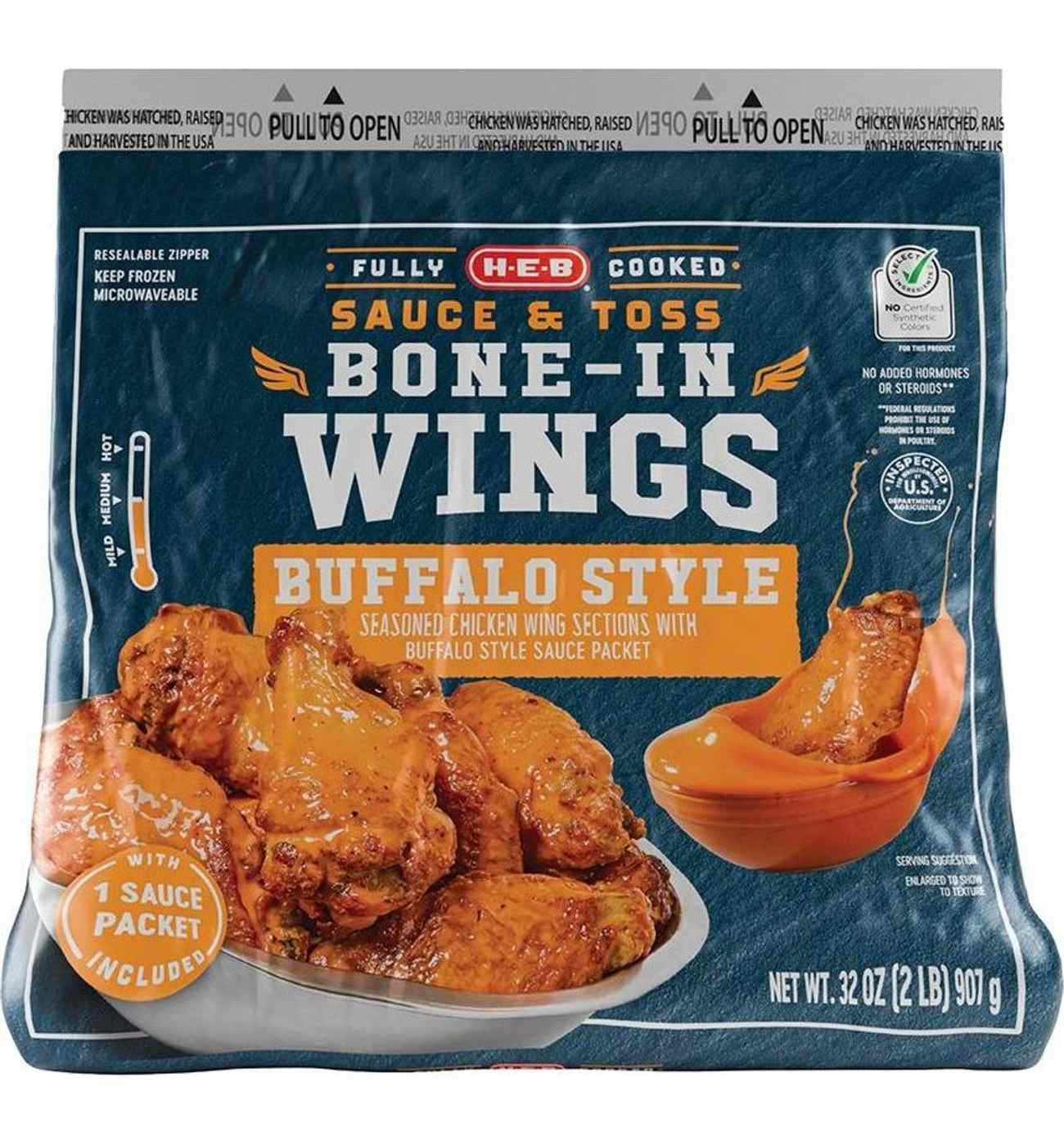 H-E-B Frozen Fully Cooked Bone-In Wings - Buffalo Style; image 1 of 2