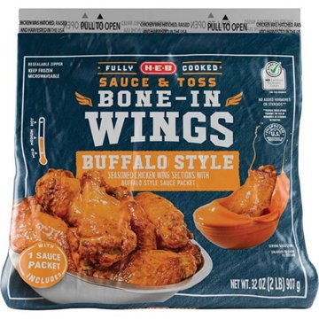 H-E-B Frozen Fully Cooked Bone-In Wings - Buffalo Style, 32 oz