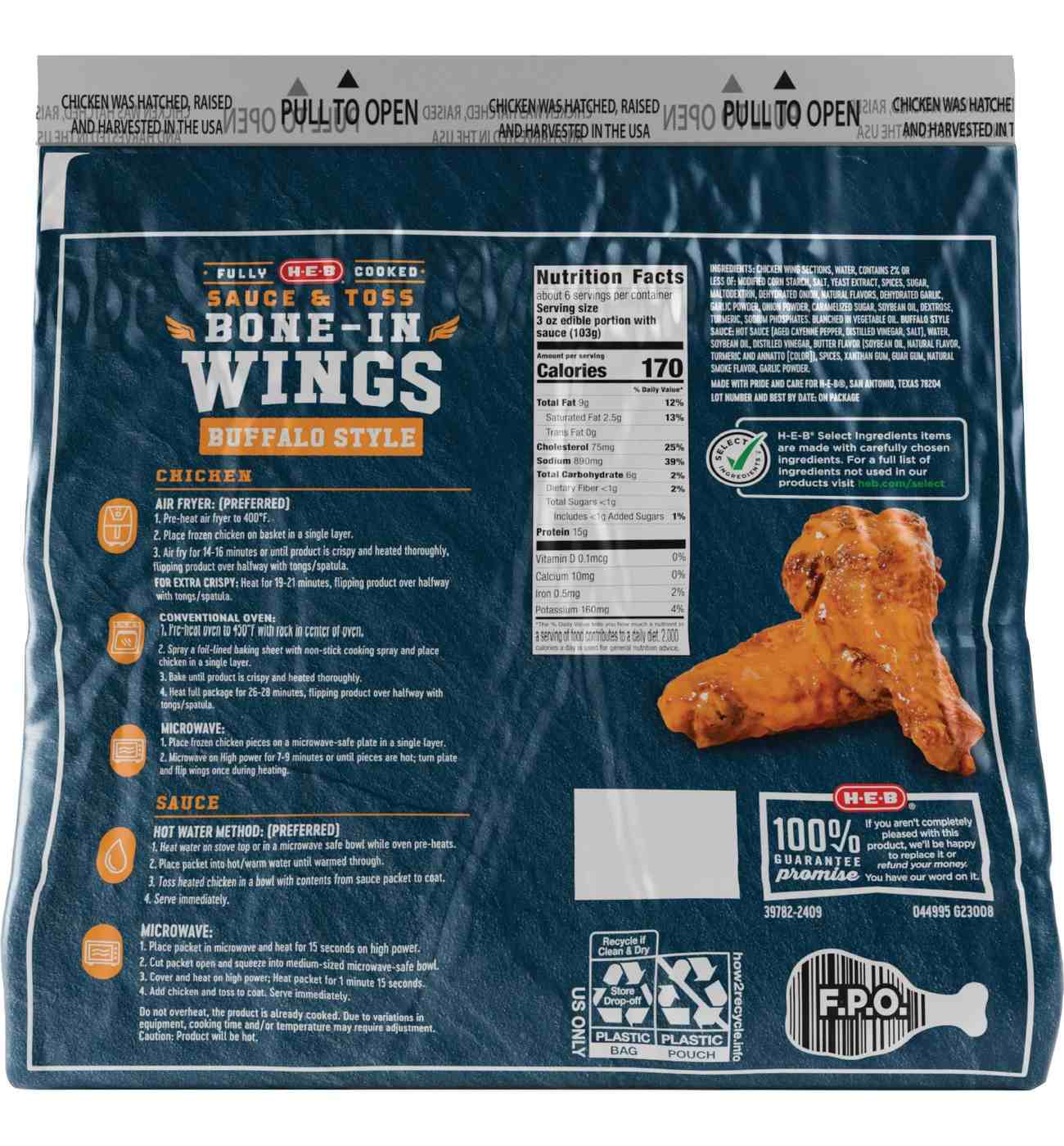 H-E-B Frozen Fully Cooked Bone-In Wings - Buffalo Style; image 2 of 2