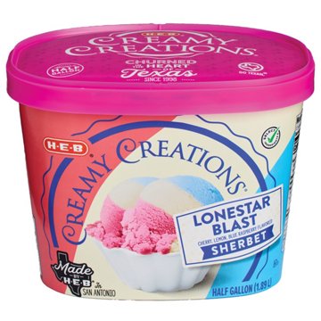 H-E-B Creamy Creations Lonestar Blast Sherbet, 1/2 gal