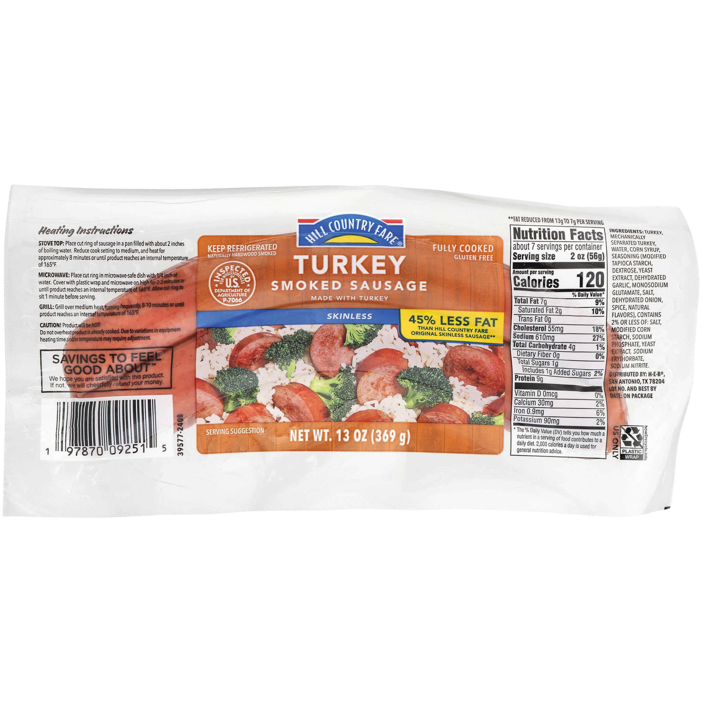 Hill Country Fare Turkey Smoked Sausage - Skinless - Shop Sausage at H-E-B