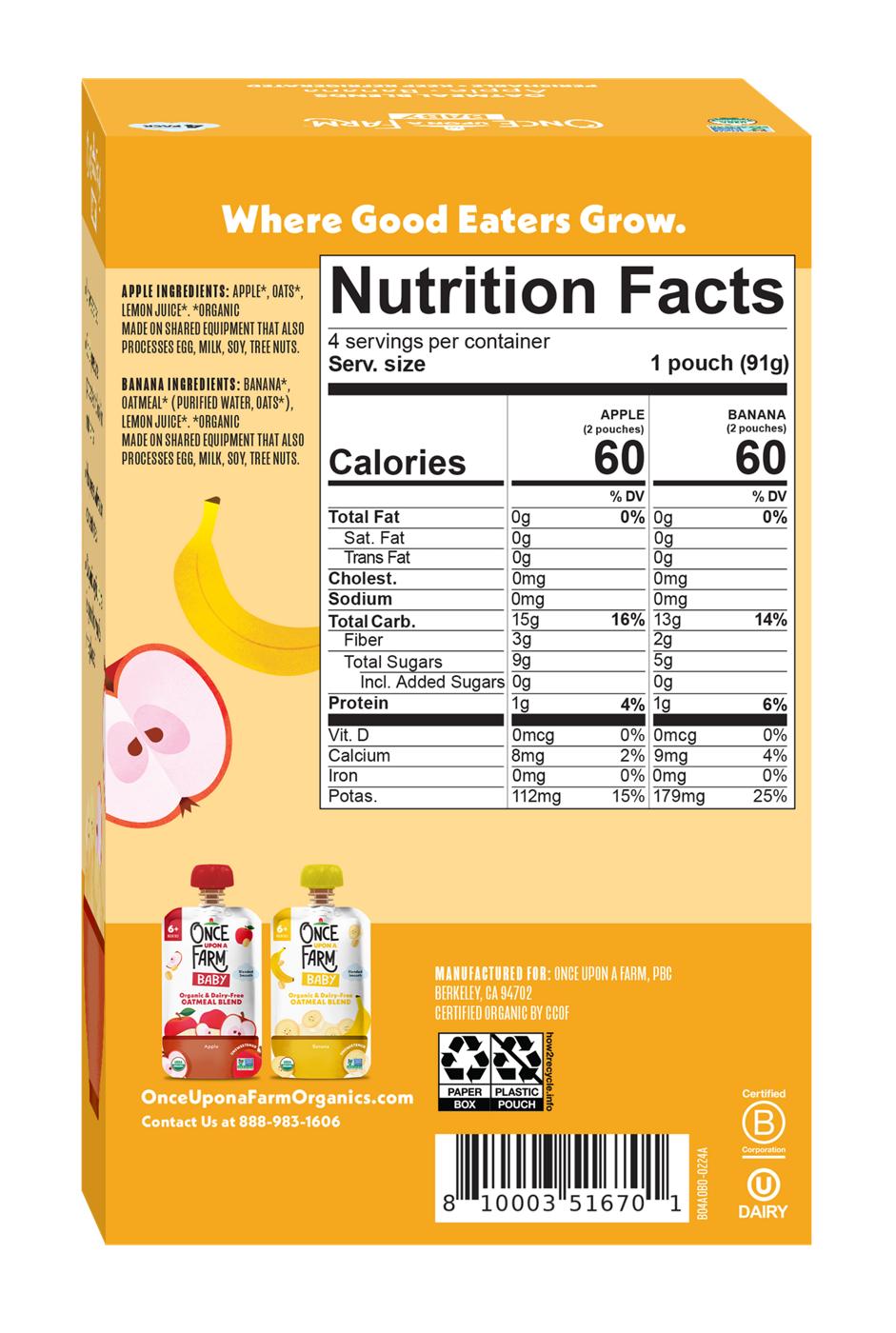 Once Upon A Farm Baby Organic & Dairy Free Oatmeal Blend Pouch -  Apple & Banana, 3.2 oz; image 2 of 2