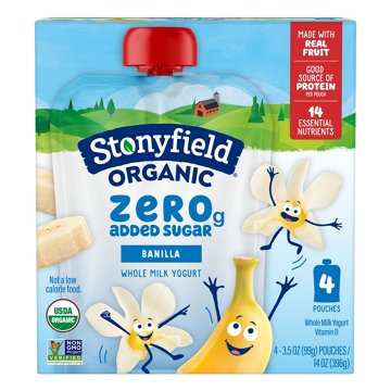 Stonyfield Organic Zero Added Sugar Yogurt Pouches - Banilla, 4 pk, 3.5 oz