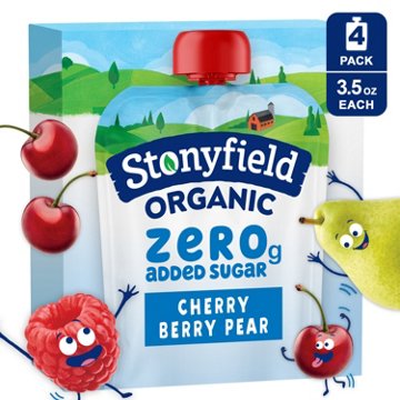 Stonyfield Organic Zero Added Sugar Yogurt 4 pk Pouches - Cherry Berry Pear