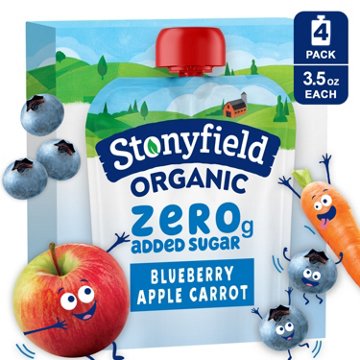 Stonyfield Organic Zero Added Sugar Yogurt Pouches - Blueberry Apple Carrot, 4 pk