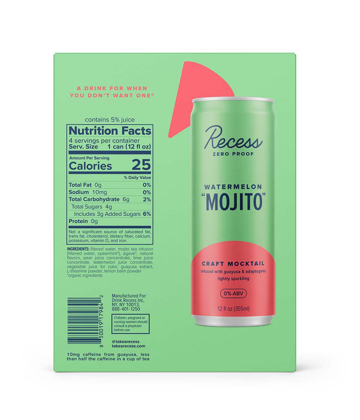 Recess Zero Proof Watermelon Mojito Craft Mocktail 4 pk Cans; image 2 of 2