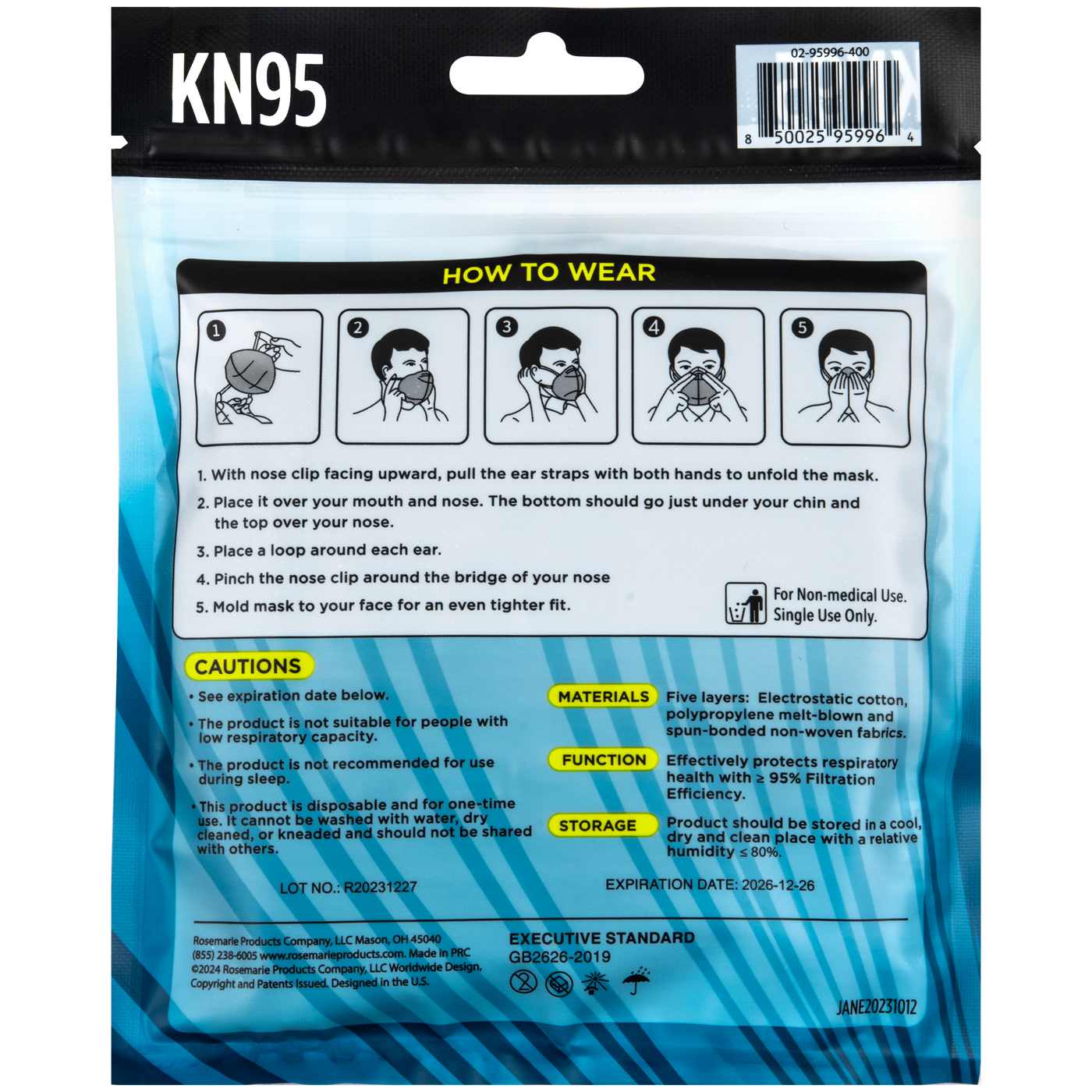 RM Wellness Disposable KN95 Face Masks - Black; image 2 of 3