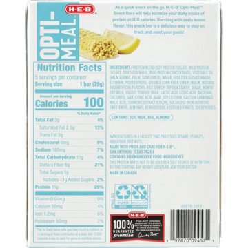 H-E-B OPTI-MEAL 11g Protein Snack Bars - Lemon Crunch