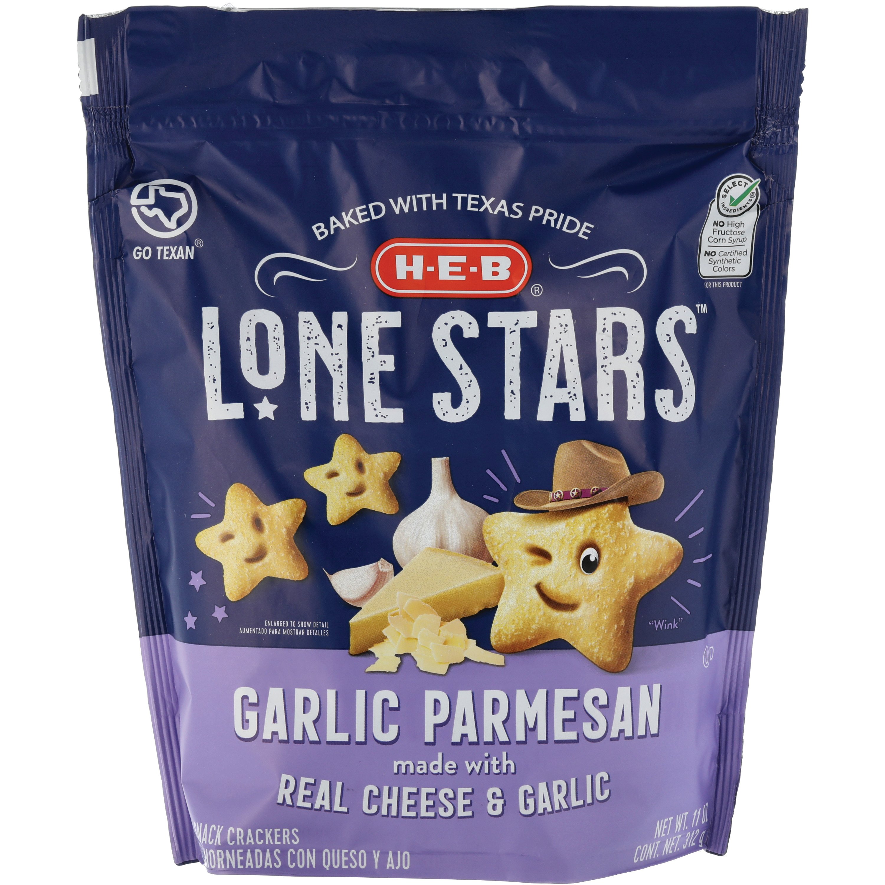 H-E-B Garlic Parmesan Lone Stars Baked Snack Crackers - Shop Crackers ...
