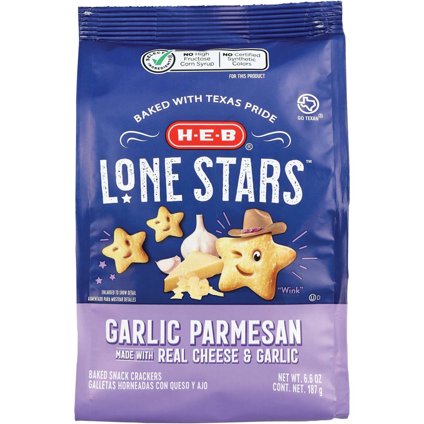 H-E-B Garlic Parmesan Lone Stars Baked Snack Crackers; image 1 of 6
