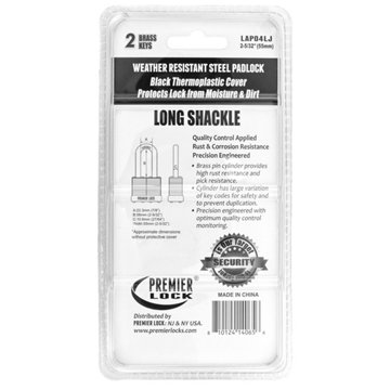 Premier Lock LAP04LJ Weather Resistant Steel Padlock - Black, 2"