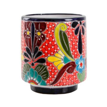 Blue Orange Pottery Tall Cylinder Planter, Small