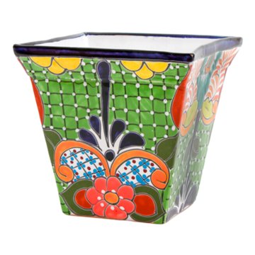 Blue Orange Pottery Small Conica Planter, 7.5" x 7"