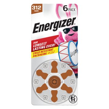 Energizer Size 312 Hearing Aid Batteries, 6 pk