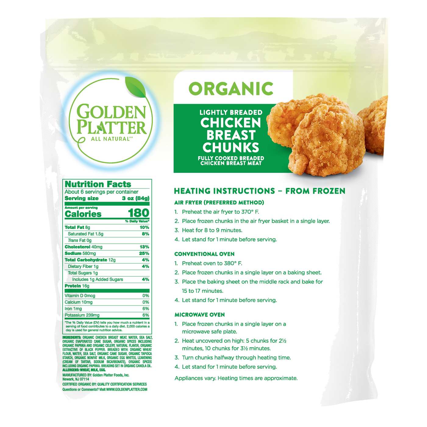 Golden Platter Organic Fully Cooked Frozen Lightly Breaded Chicken Chunks; image 2 of 2