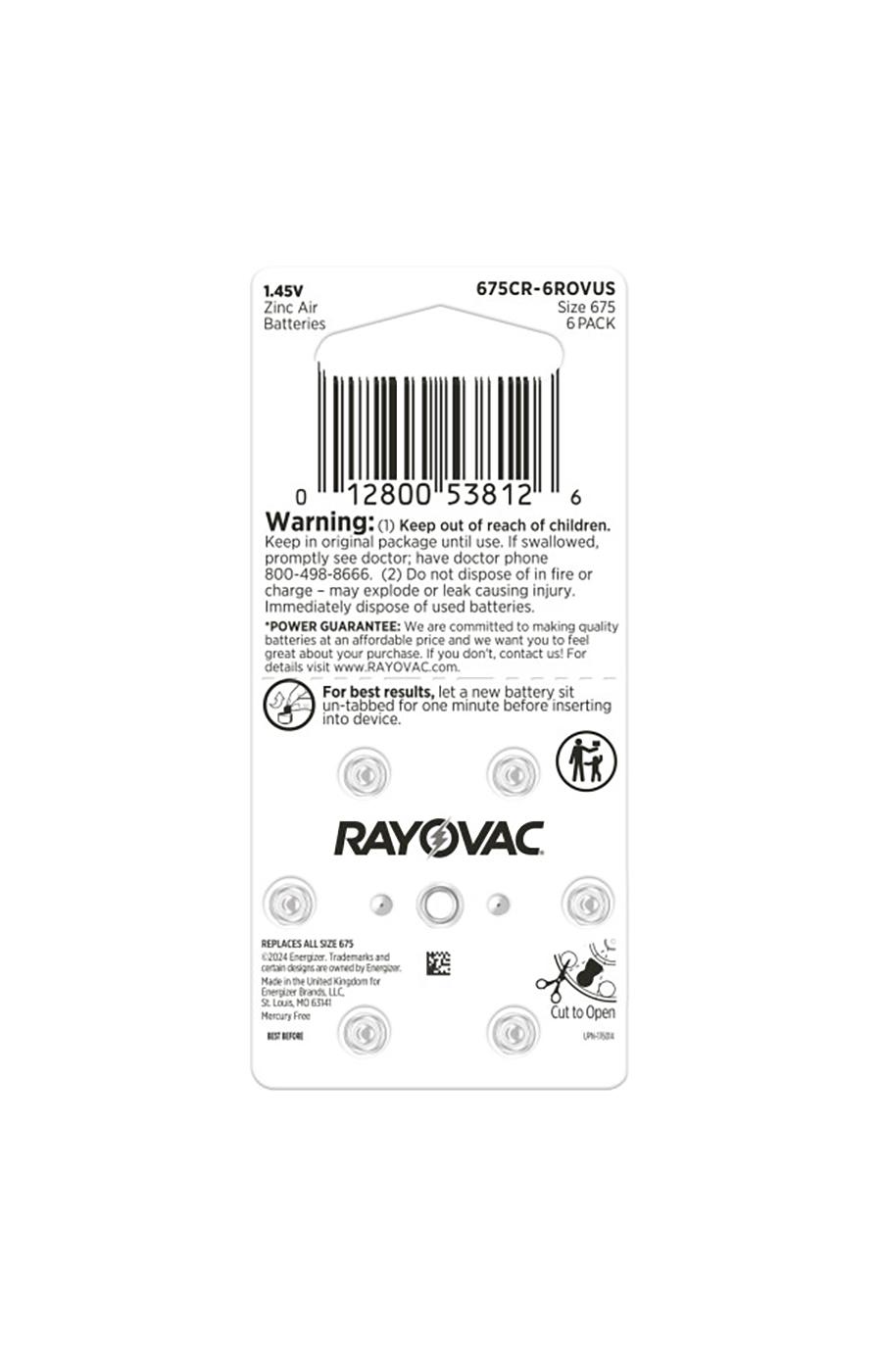 Rayovac Size 675 Hearing Aid Batteries; image 2 of 2