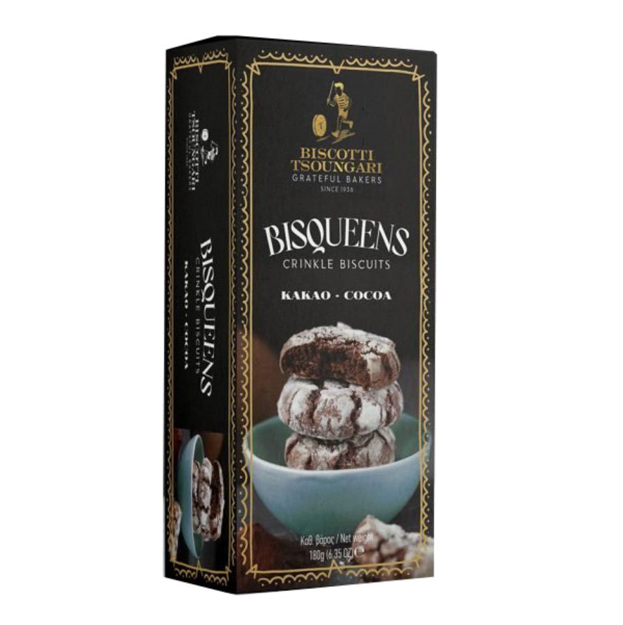 Biscotti Tsoungari Bisqueens Cocoa Crinkle Cookies, 6.3 oz