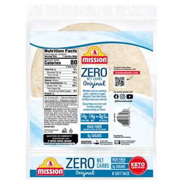 Mission Zero Net Carbs Original Flour Tortillas, Soft Taco Size, 8 ct