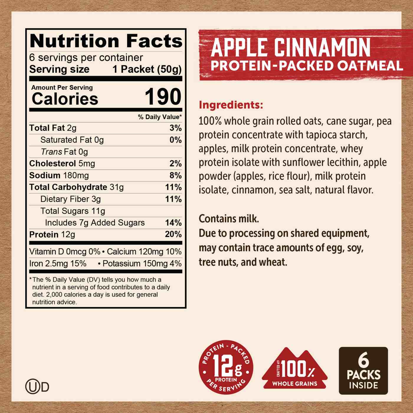 Kodiak 12g Protein Packed Oatmeal Packets - Apple Cinnamon; image 4 of 4