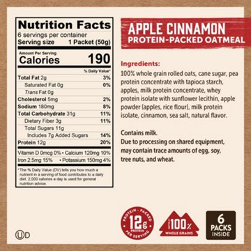 Kodiak 12g Protein Packed Oatmeal Packets - Apple Cinnamon, 6 ct
