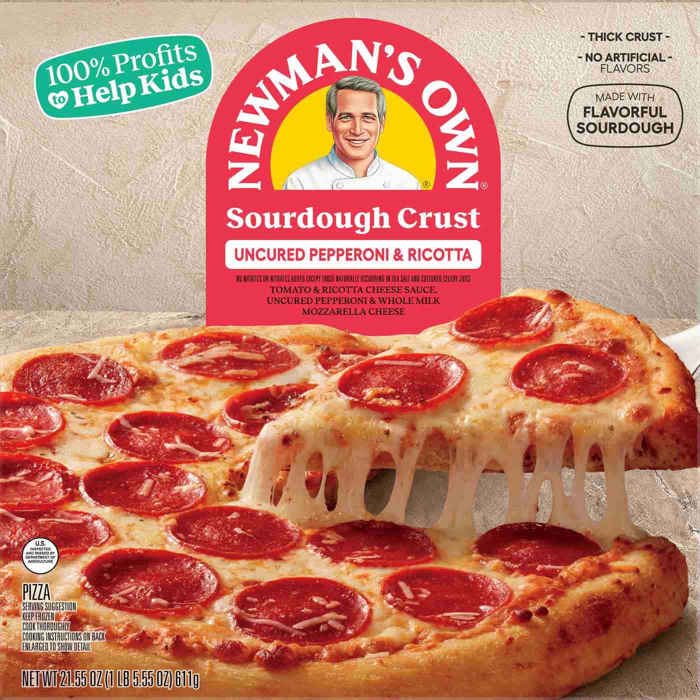 Newman's Own Sourdough Crust Uncured Pepperoni & Ricotta Frozen Pizza; image 1 of 5