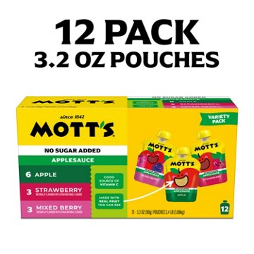 Mott's No Sugar Added Applesauce Variety Pack 12 pk Pouches, 3.2 oz