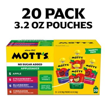 Mott's No Sugar Added Applesauce Variety Pack 20 pk Pouches, 3.2 oz