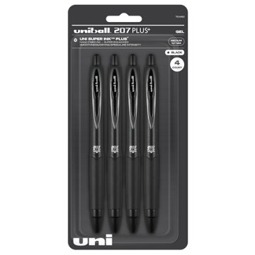 uniball 207 Plus+ 0.7mm Retractable Gel Pens - Black Ink, 4 pk