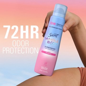 Secret Whole Body Deodorant Spray for Women, Rosewater Scent, Aluminum Free Deodorant, 72 HR Odor Protection