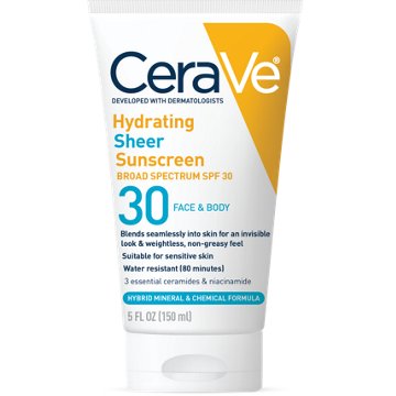 CeraVe Hydrating Sheer Sunscreen for Face & Body Broad Spectrum - SPF 30