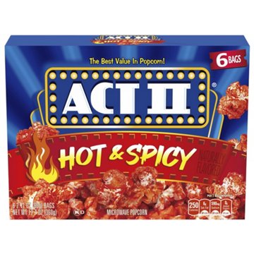 ACT II Hot & Spicy Microwave Popcorn Bags, 6 ct
