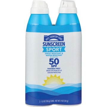 Hill Country Fare Sport Broad Spectrum Sunscreen Spray Oxybenzone Free - SPF 50, 2 pk
