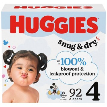 Huggies Snug & Dry Baby Diapers - Size 4 (22-37 lbs), 92 ct