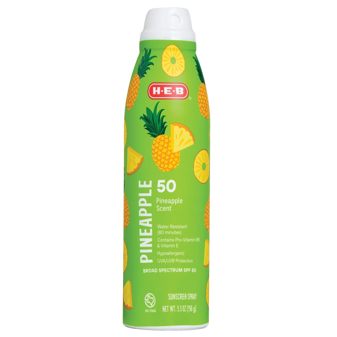 H-E-B Oxybenzone Free Pineapple Sunscreen Spray  - SPF 50; image 1 of 2