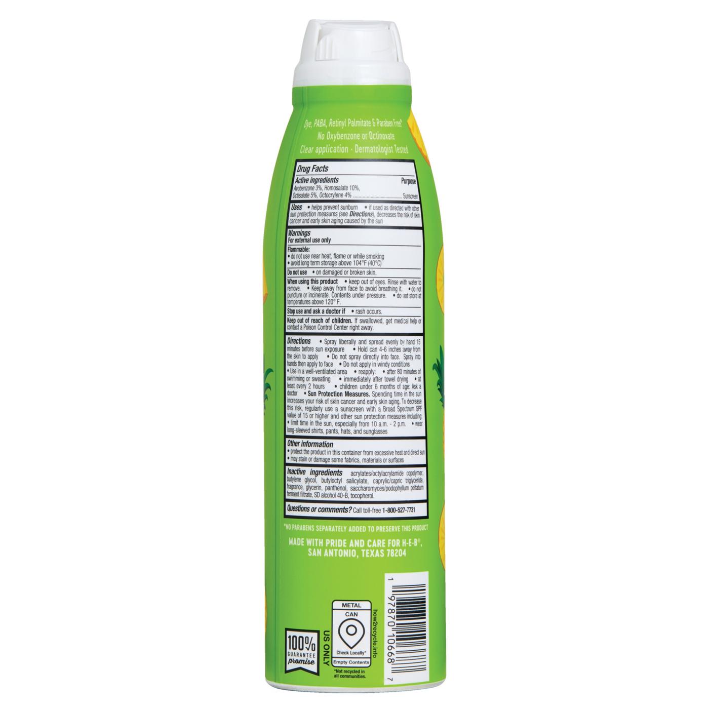 H-E-B Oxybenzone Free Pineapple Sunscreen Spray  - SPF 50; image 2 of 2