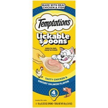 Temptations Lickable Spoons Adult Wet Cat Treat - Tasty Chicken and Savory Salmon Flavor, 4 pk