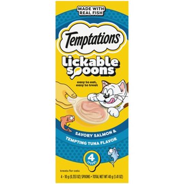 Temptations Lickable Spoons Adult Wet Cat Treat - Savory Salmon and Tempting Tuna Flavor, 4 pk