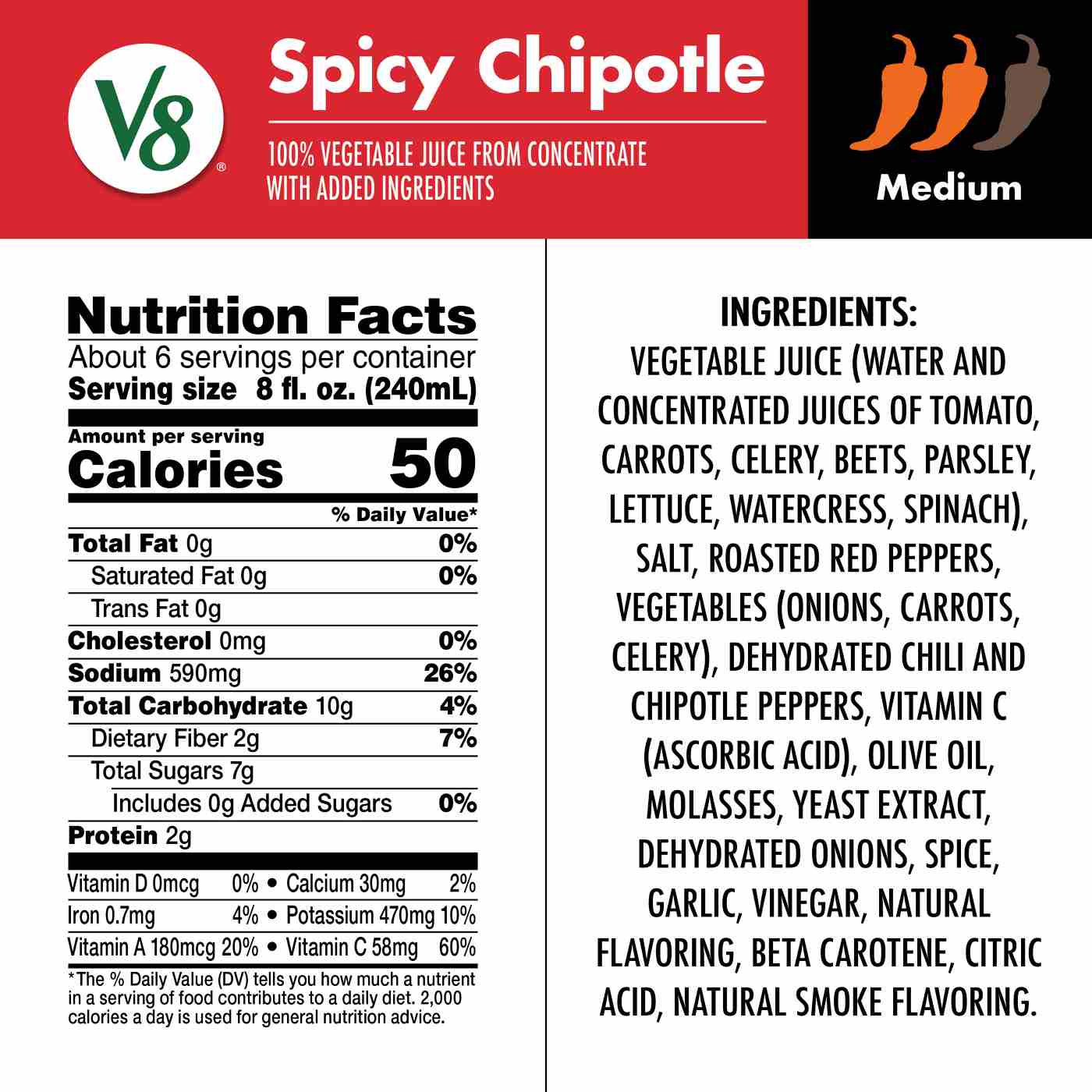 V8 Limited Edition 100% Vegetable Juice - Spicy Chipotle; image 3 of 3