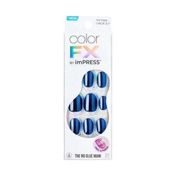 KISS Color FX by imPRESS No Glue Press-On Manicure Nails - Reconnect (Blue Oval Short Nails), 30 ct
