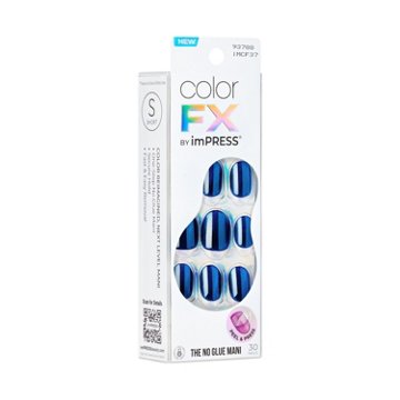 KISS Color FX by imPRESS No Glue Press-On Manicure Nails - Reconnect (Blue Oval Short Nails), 30 ct