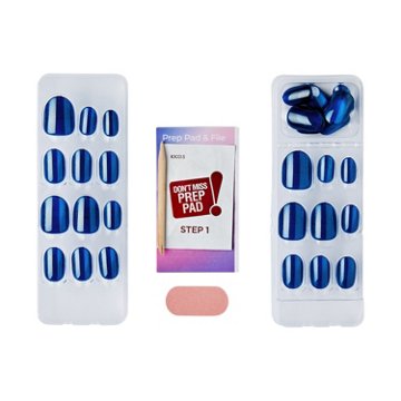 KISS Color FX by imPRESS No Glue Press-On Manicure Nails - Reconnect (Blue Oval Short Nails), 30 ct