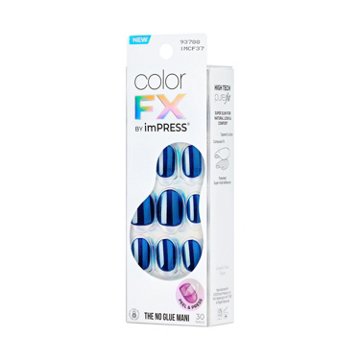 KISS Color FX by imPRESS No Glue Press-On Manicure Nails - Reconnect (Blue Oval Short Nails), 30 ct