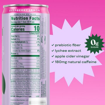 Bloom Zero Sugar Sparkling Energy Drink - Raspberry Lemon