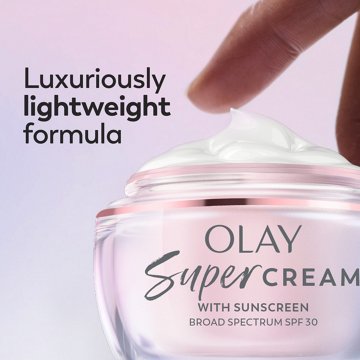 Olay Super Cream with Sunscreen SPF 30, Trial Size, Lightweight Face Moisturizer with Sun Protection, 5-in-1 Skin Care Benefits - Hydrating, Brightening, Firming - Niacinamide, Vitamin C