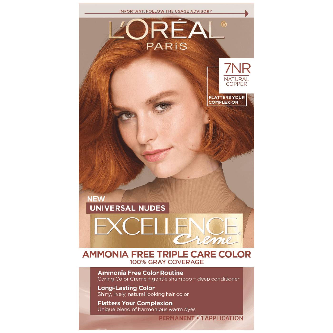 L'Oréal Paris Excellence Creme Universal Nudes Ammonia Free Permanent Hair Color - 7NR Natural Copper; image 1 of 2