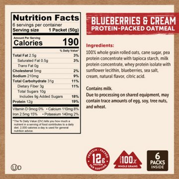 Kodiak 12g Protein Packed Oatmeal - Blueberries & Cream, 6 ct