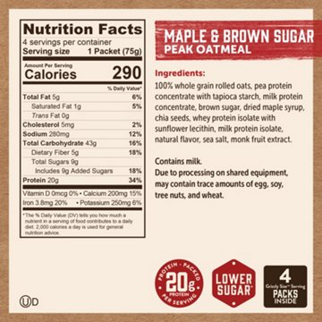 Kodiak 20g Protein Peak Instant Oatmeal Packets - Maple & Brown Sugar, 4 ct