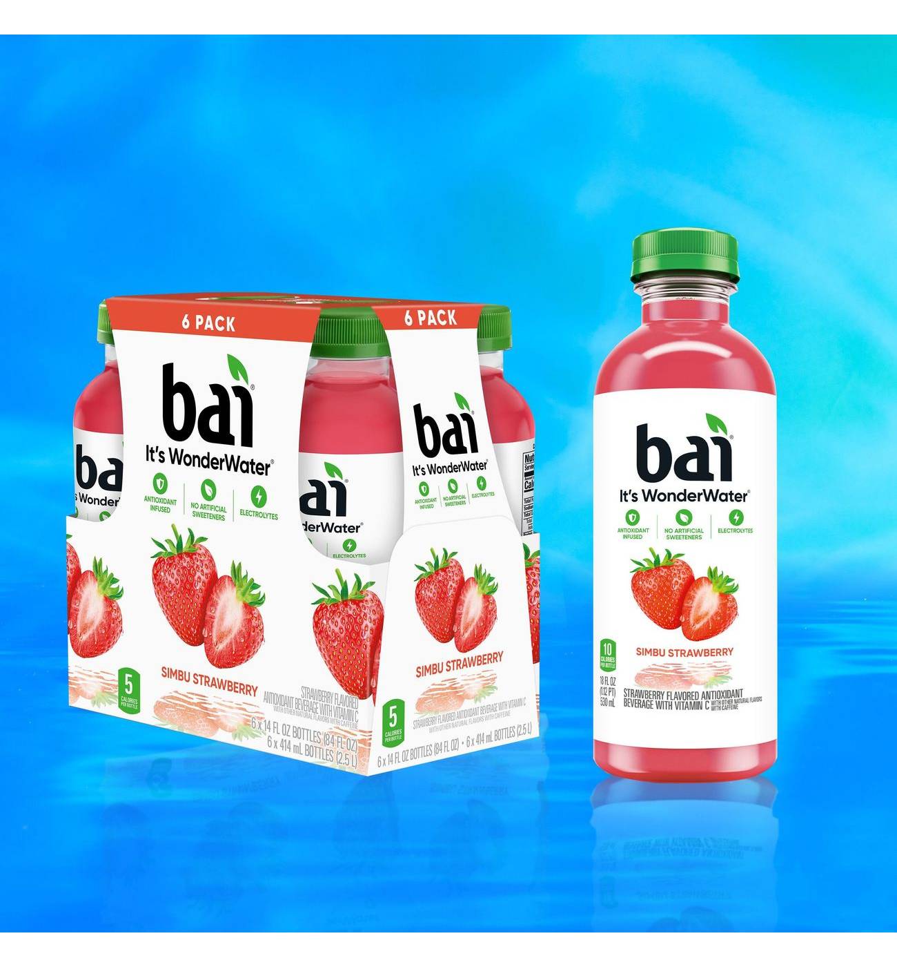 Bai Simbu Strawberry Antioxidant Infused WonderWater Beverage 6 pk Bottles; image 3 of 5
