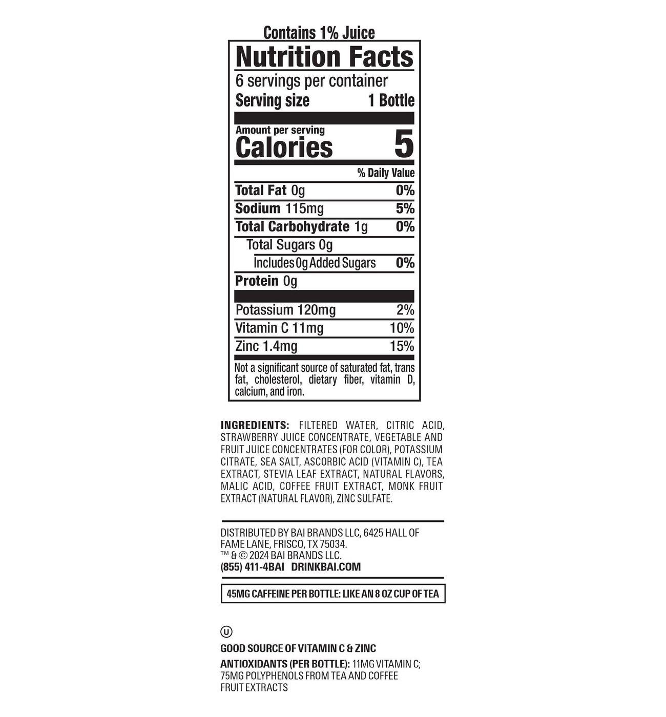 Bai Simbu Strawberry Antioxidant Infused WonderWater Beverage 6 pk Bottles; image 4 of 5